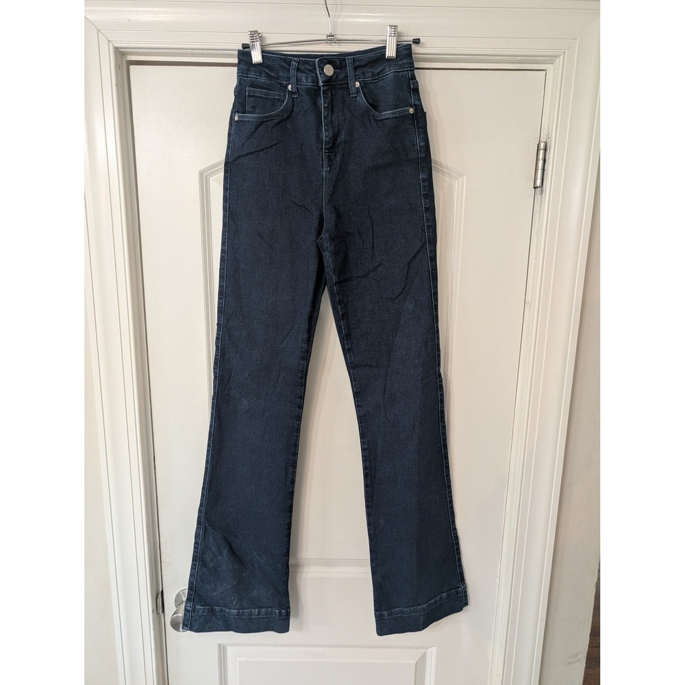 REISS Dark Indigo High Rise Flare Jeans‎ Womens 24 Blue Denim Trouser minimalist